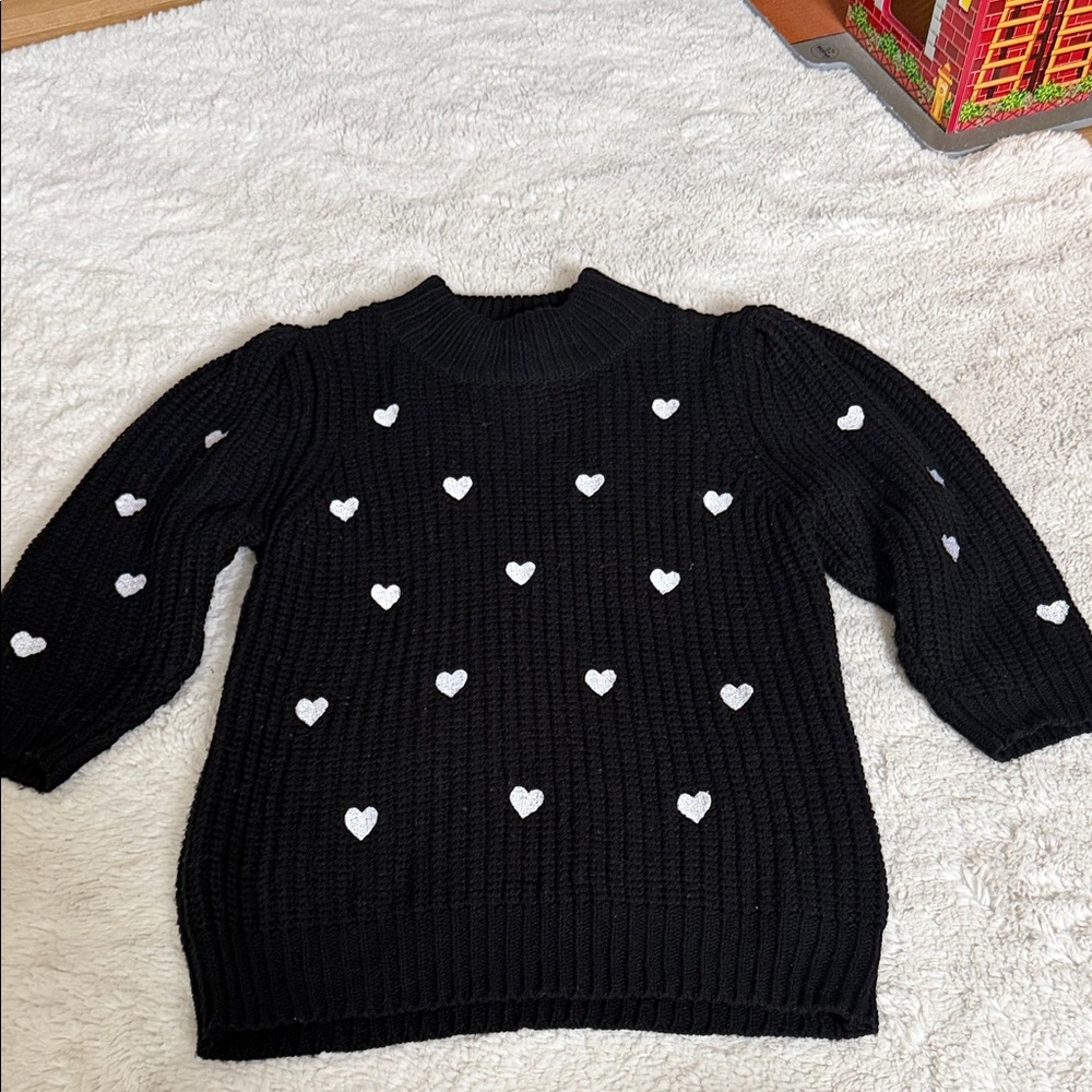 Anthropologie Black Sweater with White Heart Details